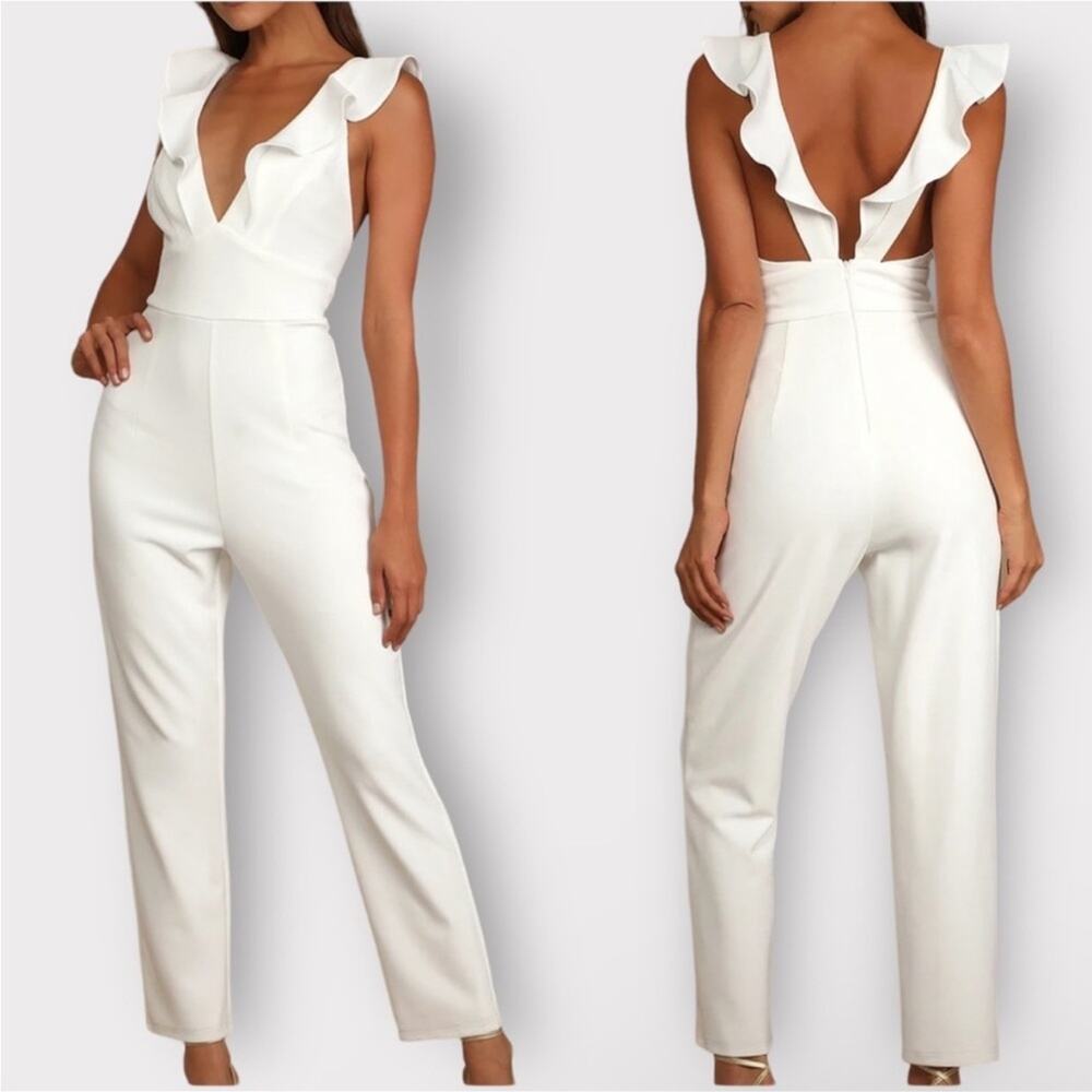 LULU’S NEW Leilani Ruffled White Jumpsuit Pants Sleeveless Women’s Size Medium